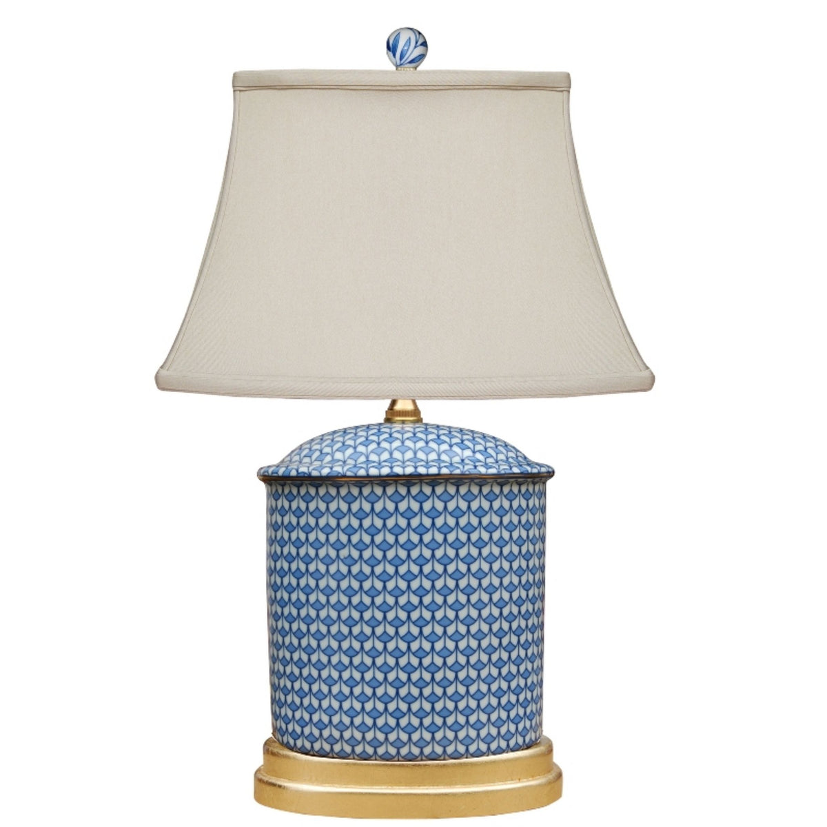 Blue and top white porcelain lamp and shade