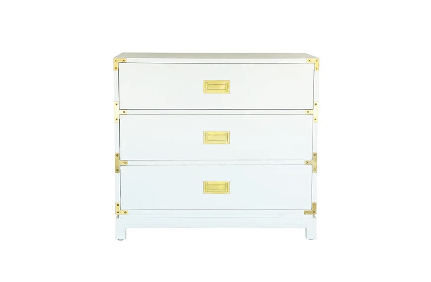Carlyle Campaign Dresser, Navy - Bedroom Chest - 29H x 32W x 19D, Eco-friendly mango wood, Campaign-style, 3 drawers, Matte-brass hardware