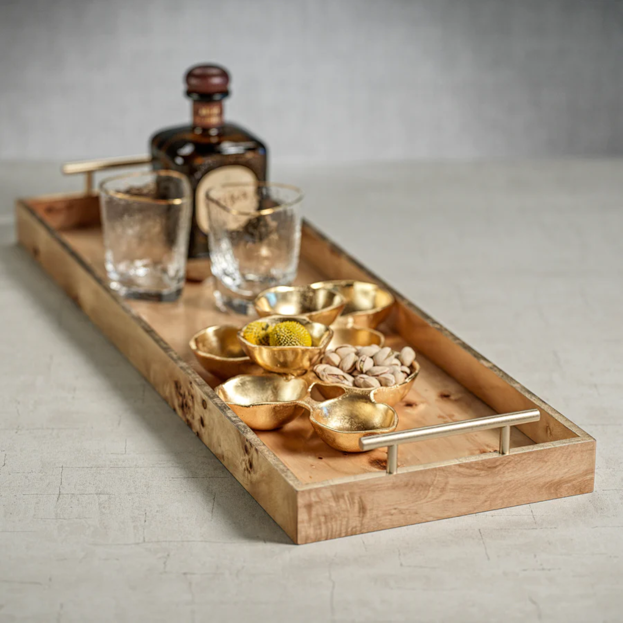 Burl Wood Tray with Gold Handles – Mintwood Home